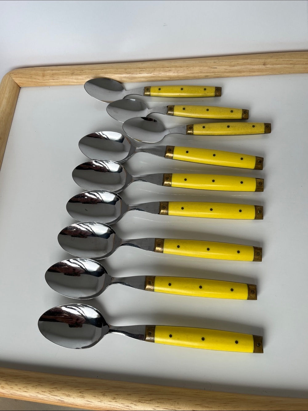 Vintage Bonniers France Yellow Handle Spoon Set MCM French Bistro Brass Flatware